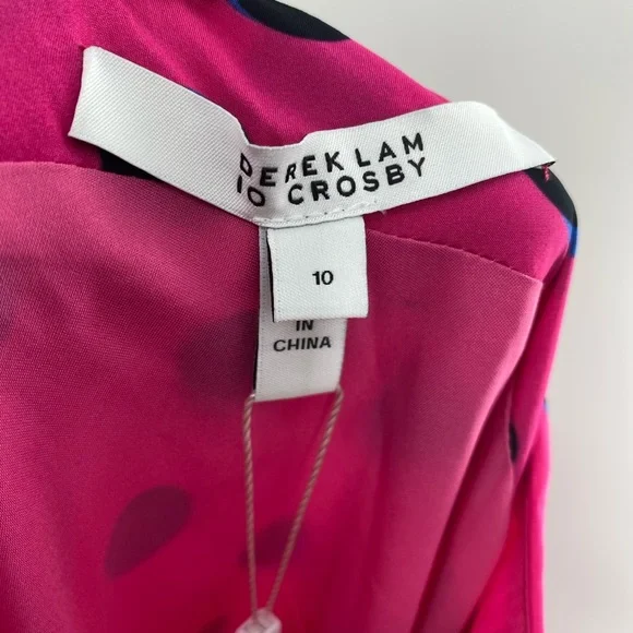 10 Crosby Derek Lam NWT Taula One Shoulder Ruffle Hem Dress Pink Polka Dots New - Picture 7 of 11